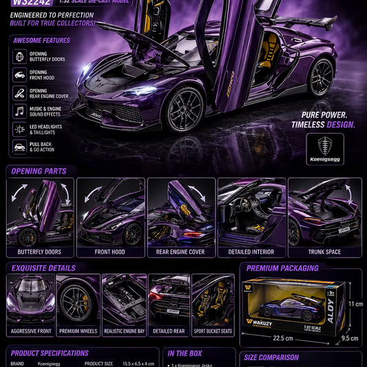 Koenigsegg Jesko 1:32 Die-Cast Model Car with Lights & Sound