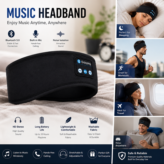 Bluetooth Music Headband – Wireless Sleep Headphones with HD Stereo & Built-in Mic