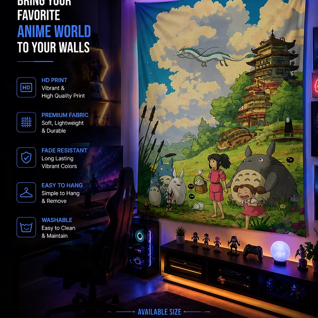 WAKUZY Premium Anime Wall Tapestry | HD Printed Room Decor | 56×96 Inches