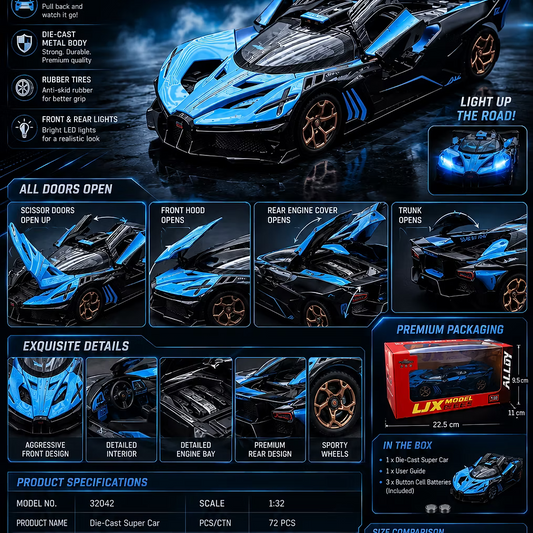 1:32 Die-Cast Sports Car with Lights & Sound