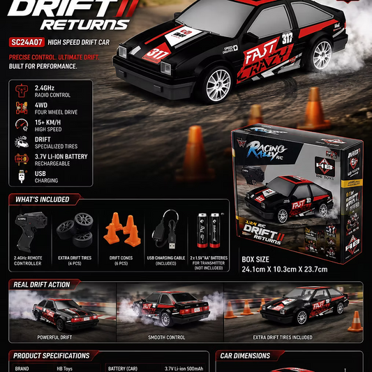 2.4GHz RC Drift Car with 4WD & LED Lights