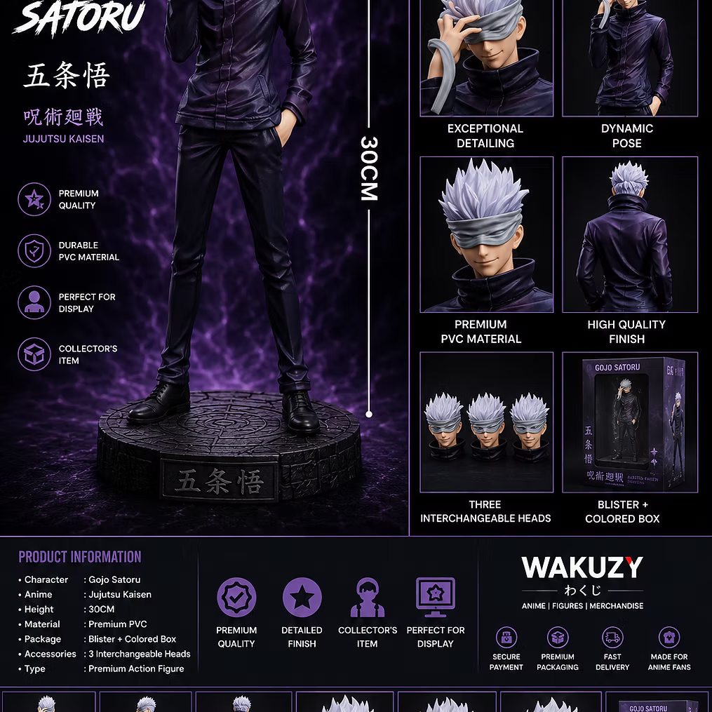 Gojo Satoru 30CM Premium PVC Action Figure | Jujutsu Kaisen Collectible Statue undefined