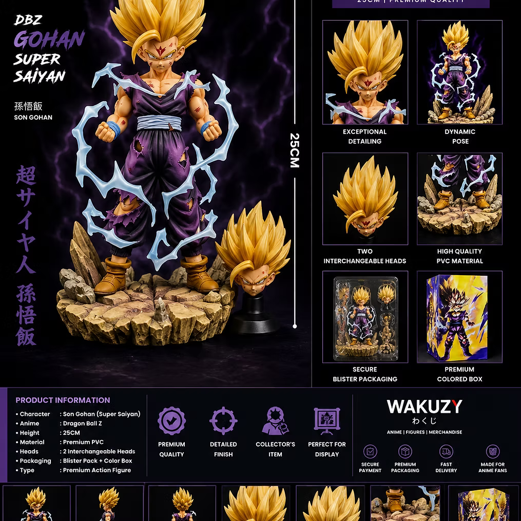 DBZ Gohan Super Saiyan Premium Figure (25CM) – Double Head Edition
