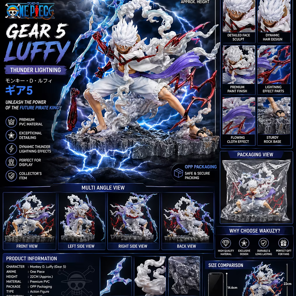 Monkey D. Luffy Gear 5 Thunder Lightning 22CM Premium PVC Action Figure undefined