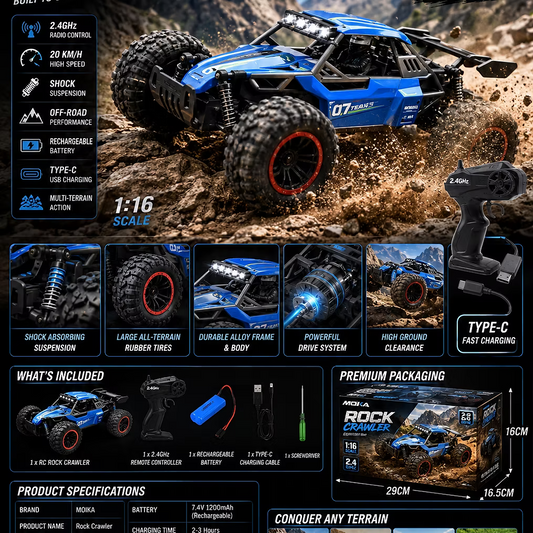 1:16 RC Rock Crawler 4WD Off-Road Remote Control Truck
